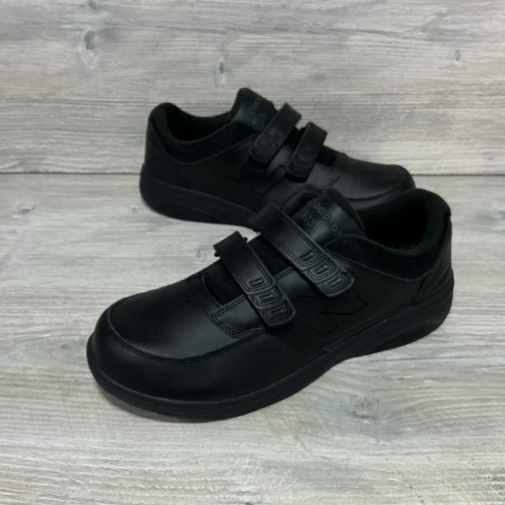 New Balance 813 Shoes Black Leather Hook And Loop Straps Mens Size 14 2E Wide